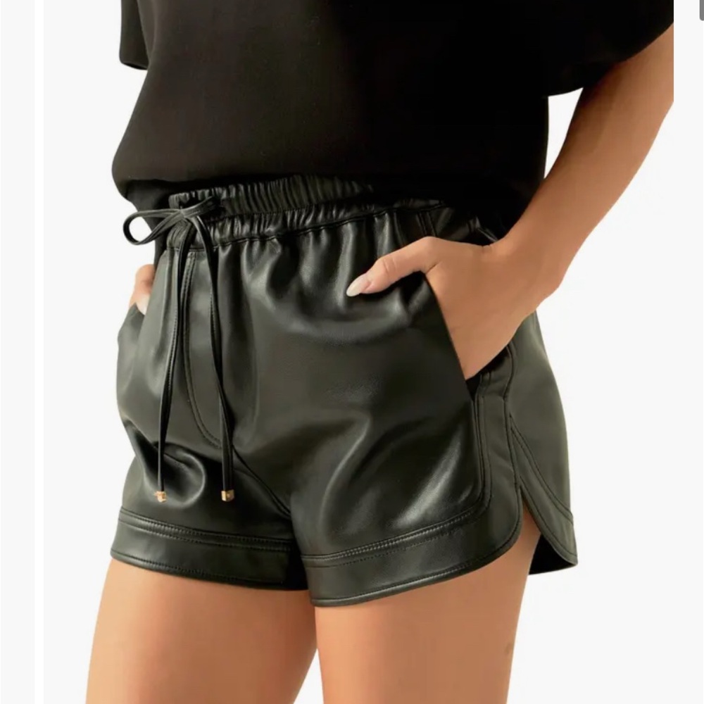 Grey Lab Black Faux Leather Women Shorts